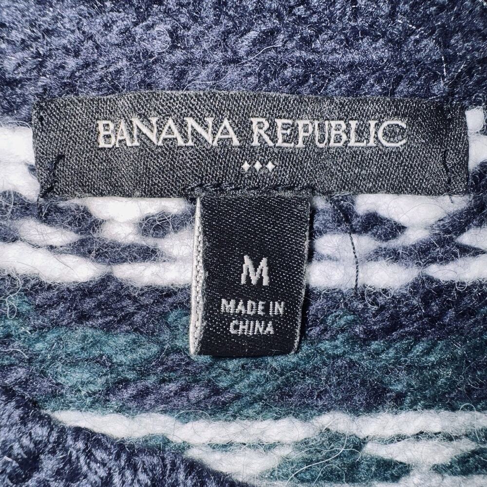 Banana Republic MED Navy Blue Wool Blend Fair Isle Pullover Sweater Preppy Ski - Picture 5 of 7